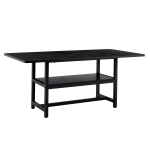 Black dining table with sleek profile and timeless design