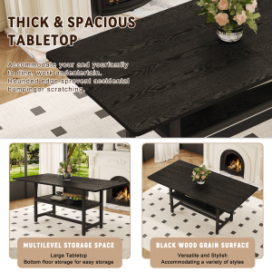 Black rectangular dining table with solid structure and refined finish