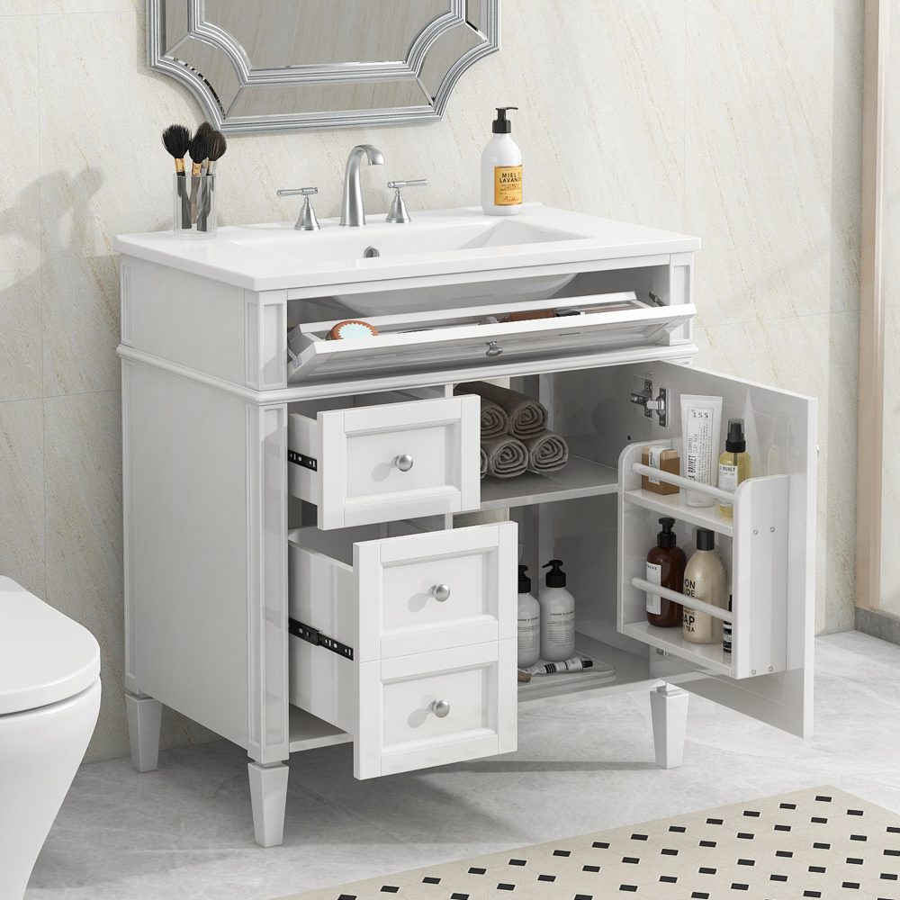 Contemporary bathroom vanity with durable construction and ample storage space