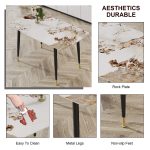 Dining table with marble look top and black legs with gold accents