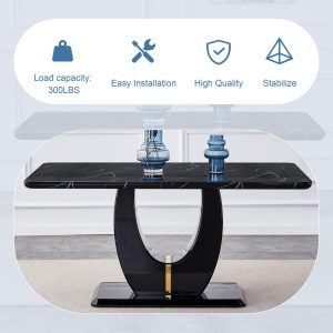 Elegant dining table with high-gloss black MDF top and modern structure