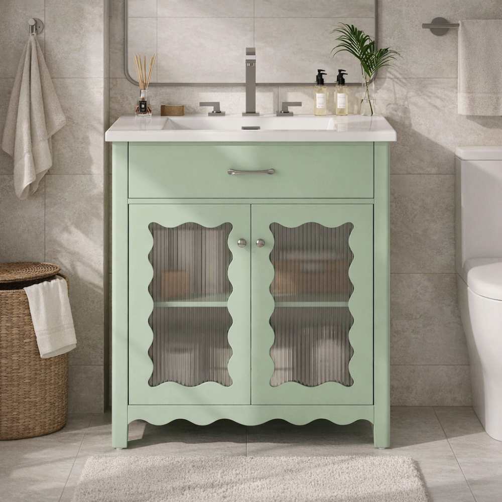 Freestanding bathroom vanity cabinet with sink and storage compartments