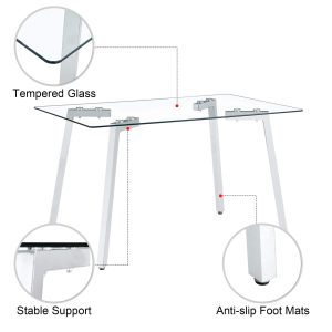 Glass dining table with durable tempered glass and silver plated steel legs