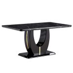 Luxurious black dining table with high gloss MDF top and sturdy pedestal base