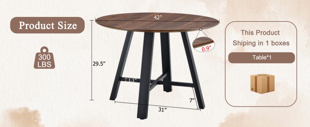 Modern round wooden dining table with black metal legs
