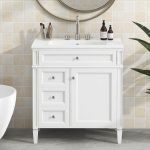 Modern single-sink bathroom cabinet with minimalist design and chrome faucet