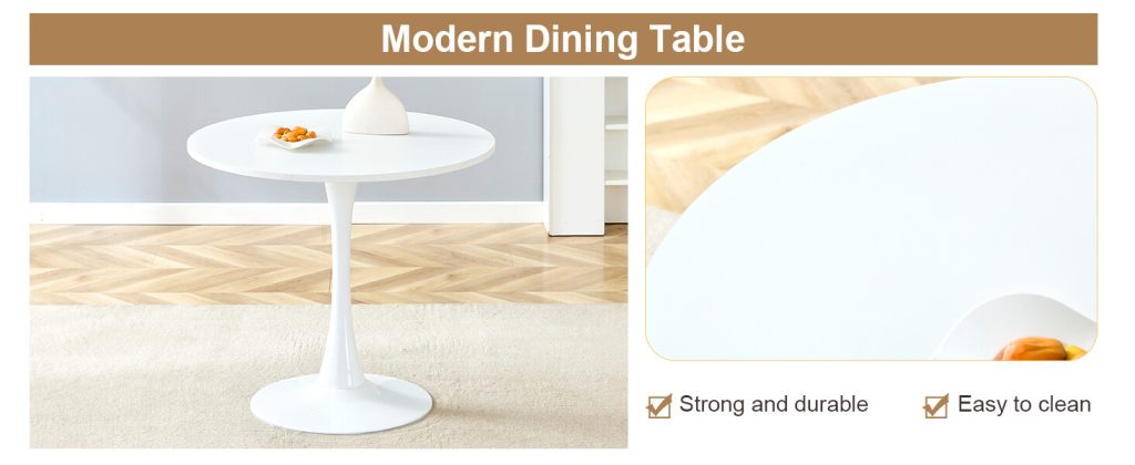 Modern white dining table with space-saving pedestal base