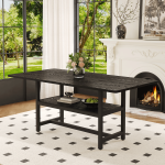 Rectangular black dining table with minimalist design and sturdy frame