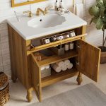 Rustic style bathroom vanity with drawer and cabinet storage