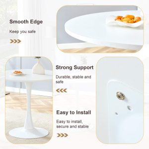 White pedestal dining table with contemporary minimalist design