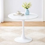 White round dining table showcasing minimalist design