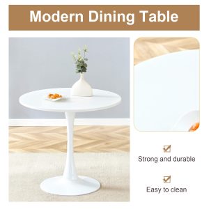 White round tabletop table with glossy finish and sculptural base