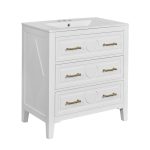 bathroom vanity white solid wood frame with classic carving