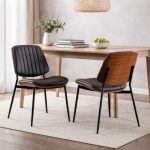 dining chair set of 2 black leather chair