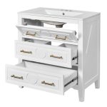 elegant bathroom vanity white with gold drawer pulls