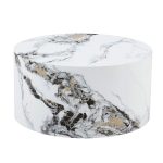 Modern wooden round coffee table with elegant marble grain appearance