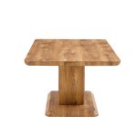 Minimalist wooden coffee table with smooth edges and metal trim detail