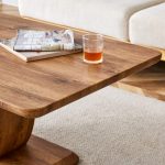 Rectangular MDF coffee table with natural wood texture and metal accent strip