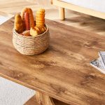 Wooden coffee table with solid MDF structure and decorative silver metal inlay