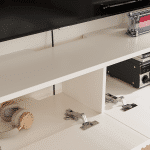 Luxury white ribbed door tv stand with solid plywood construction.