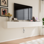 Space-saving white grille door tv stand for small apartments.