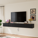 Urban chic black grille door tv stand with spacious drawers.