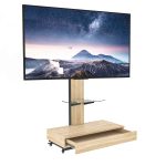 Height-adjustable mobile TV stand with integrated cable management for a clean, professional look.