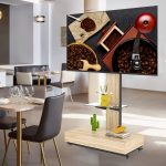 Organize your media devices and display your TV with this stylish, space-saving mobile TV stand.