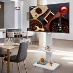 This sturdy mobile TV stand offers both style and practicality, making it easy to rearrange your room.