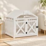 Aesthetic white wooden pet home crate for indoor bedroom decor