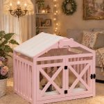 Cozy pink indoor dog crate house with comfortable interior cushion