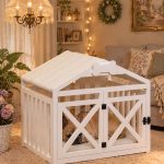 Modern indoor wooden pet home with bone decor and openable door