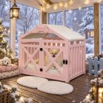Pretty pink indoor wooden pet house crate for bedroom decor