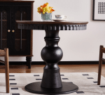Vintage Two-Tone Solid Wooden Round Table with Pedestal Base