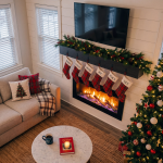 Minimalist floating fireplace mantel crafted from high-quality wood veneer and plywood core