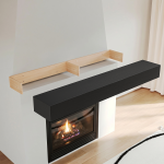 This stylish floating fireplace mantel adds a sophisticated touch to any modern living space