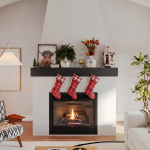 Versatile floating mantel shelf that doubles as a display area for home decor and artwork